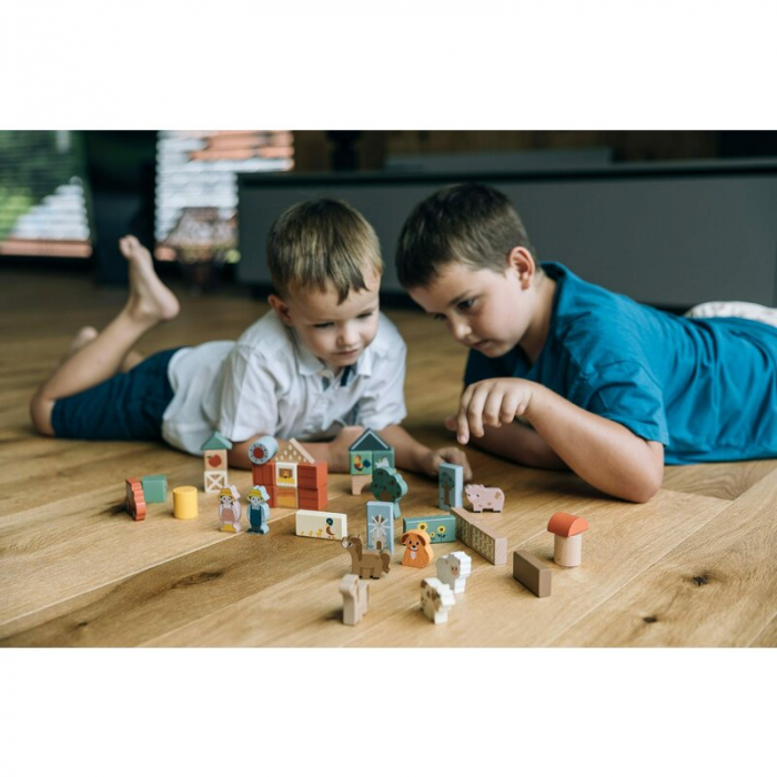Set blocuri constructie, Free2Play, Farm Animals, Contine 36 piese, Din lemn, Pentru dezvoltarea abilitatilor motorii fine, 12 luni+, Multicolor [4]