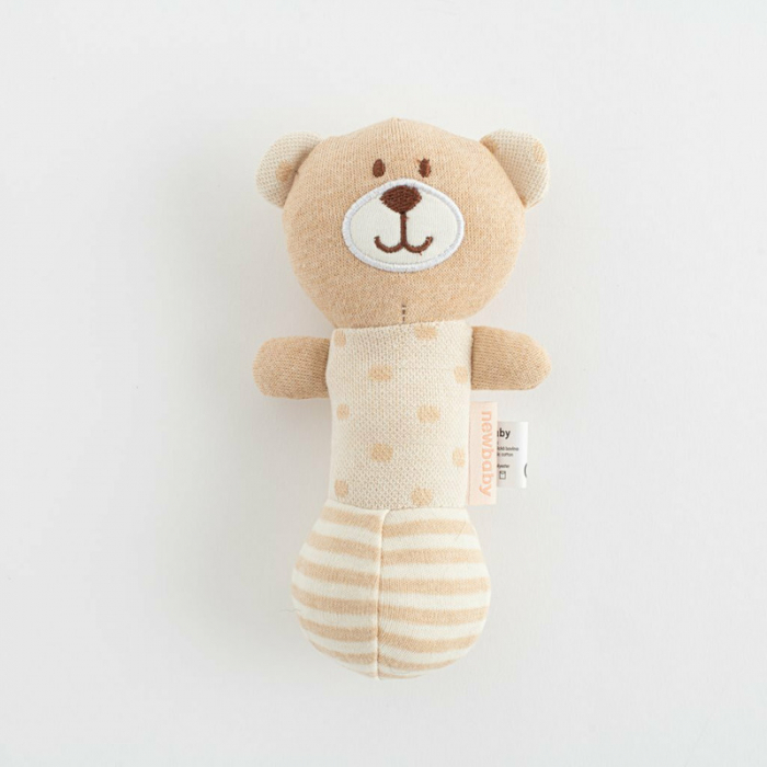 Set cadou 5 piese din bumbac organic, salopeta, baveta, paturica cu gluga, jucarie, Marime 0 - 3 luni, New Baby, Beige [5]