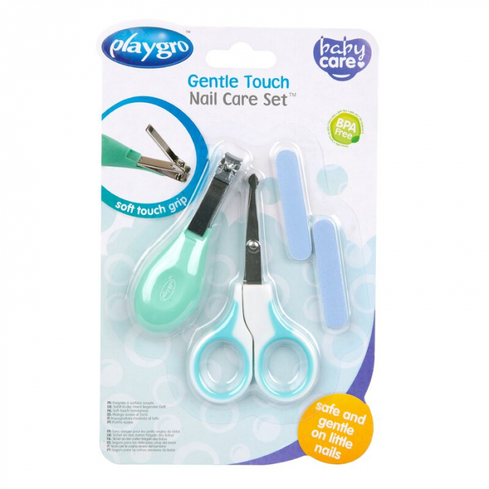 Set de ingrijire, Playgro, Include unghiera, fofecuta si doua pile, Cu manere moi si confortabile, Capete rotunjite la forfecuta, 0 luni+, Gentle Touch Nail Care Set [5]