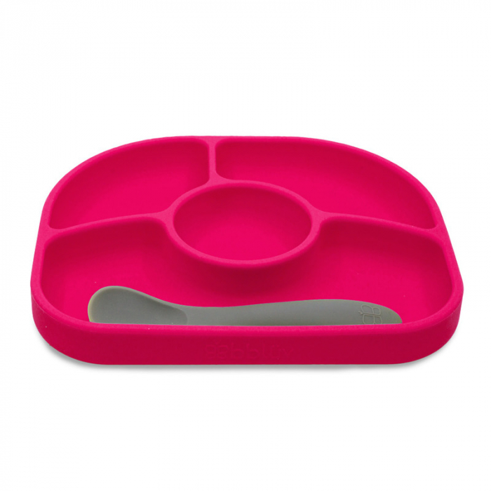 Set de masa, Yumi, Farfurie compartimentata si lingurita, Cu 4 compartimente, Fara BPA, Bbluv, Pink [2]