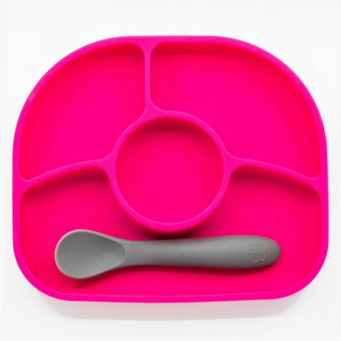 Set de masa, Yumi, Farfurie compartimentata si lingurita, Cu 4 compartimente, Fara BPA, Bbluv, Pink [4]