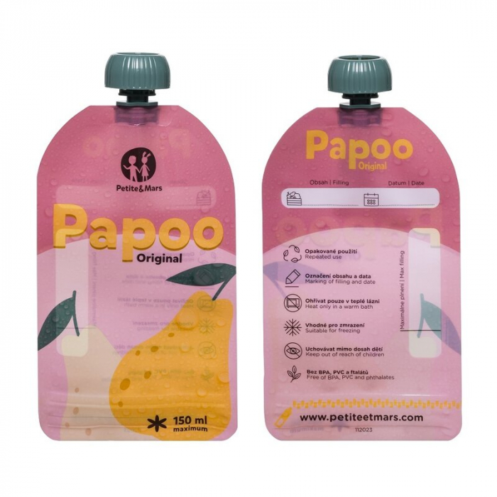 Set de pungi, Petite&Mars, Papoo, Pentru mancare, Reutilizabile, Perfect pentru calatorii, Fara BPA, 150 ml, Multicolor [4]