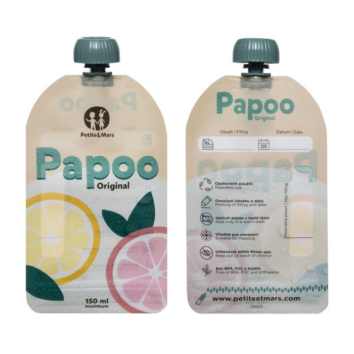 Set de pungi, Petite&Mars, Papoo, Pentru mancare, Reutilizabile, Perfect pentru calatorii, Fara BPA, 150 ml, Multicolor [3]
