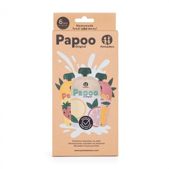 Set de pungi, Petite&Mars, Papoo, Pentru mancare, Reutilizabile, Perfect pentru calatorii, Fara BPA, 150 ml, Multicolor [2]