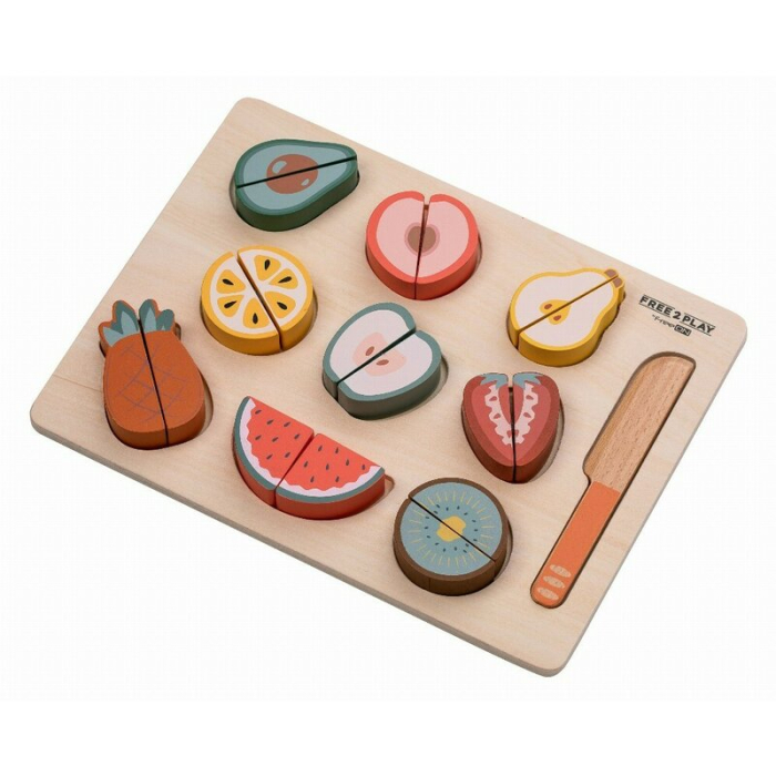 Set fructe feliate, Free2Play, Cu inchidere velcro, Din lemn, 20 piese, Multicolor [3]