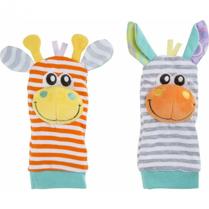 Set jucarii zornaitoare, Playgro, Include sosete interactive si 2 bratari, Inchidere cu velcro, Stimuleaza dezvoltarea senzoriala si tactila, 6 luni+, Jungle Wrist Rattle and Foot Finder [8]