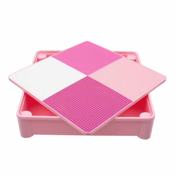 Set masuta si doua scaune pentru copii, Pink, Cu parte detasabila si reversibila, Partea reversibila pentru Lego Duplo, New Baby [4]