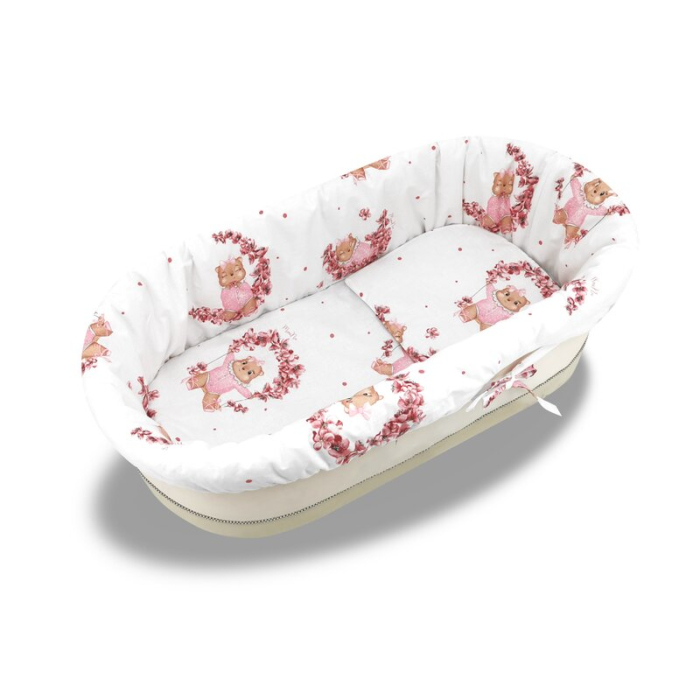 Set pentru landou/cosulet, MimiNu, Cu protectie, saltea si pernuta, Din bumbac certificat Oeko Tex Standard 100, Design, Betty [2]
