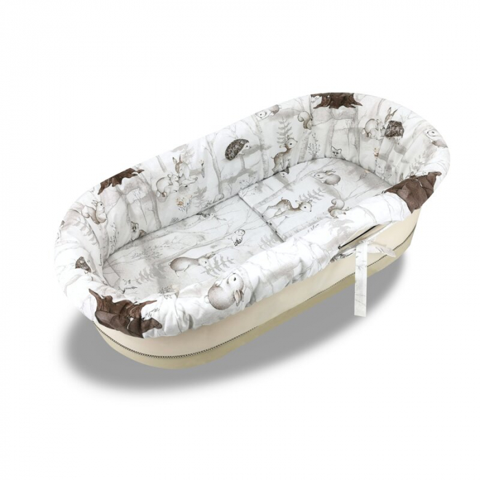 Set pentru landou/cosulet, MimiNu, Cu protectie, saltea si pernuta, Din bumbac certificat Oeko Tex Standard 100, Design, Woodland [2]