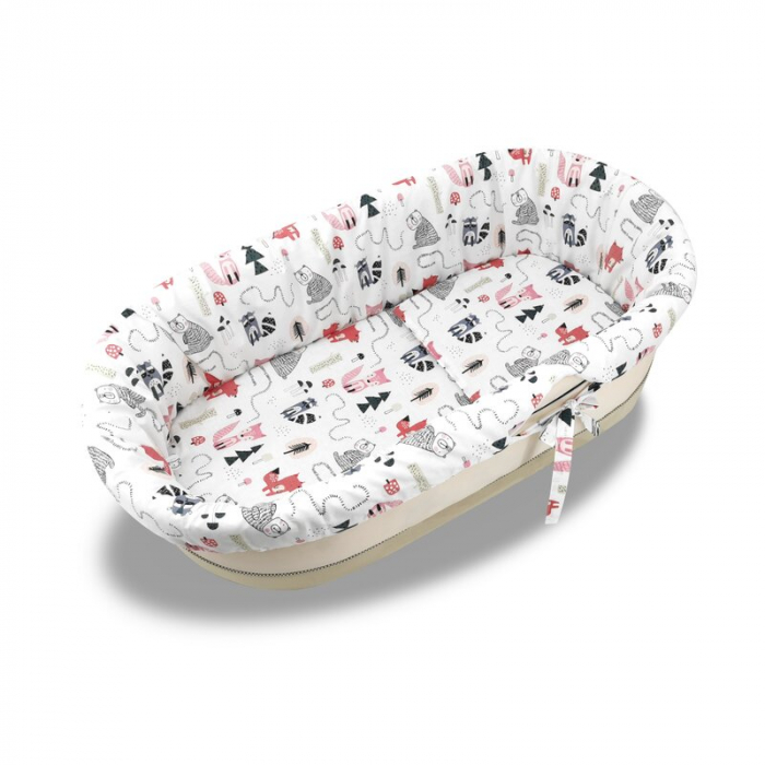 Set pentru landou/cosulet, MimiNu, Cu protectie, saltea si pernuta, Din bumbac certificat Oeko Tex Standard 100, Fox [2]