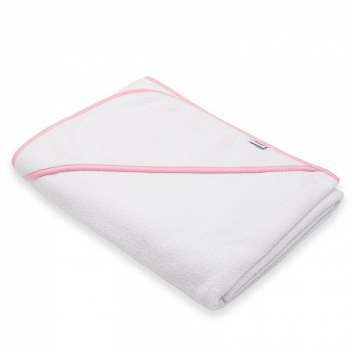 Set prosop cu gluga si manusa baie, New Baby, Dimensiune mare 100 x 100 cm, Basic, White-pink [5]