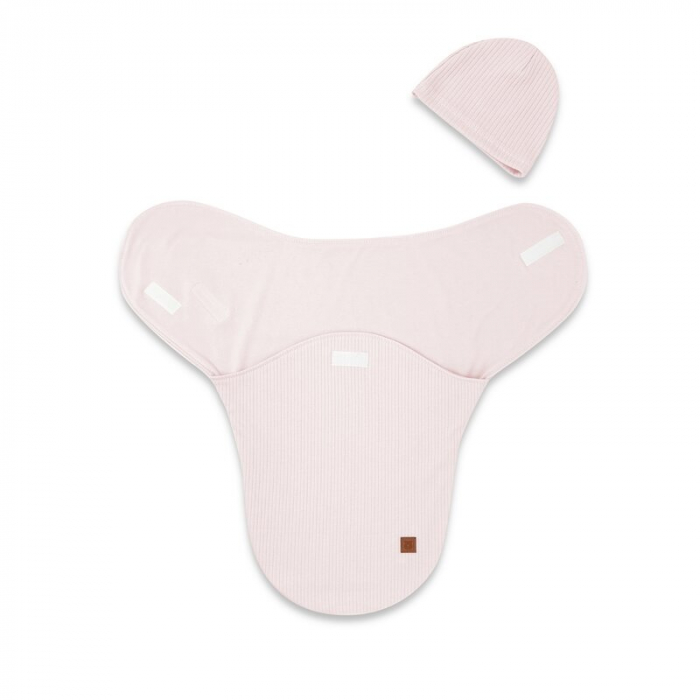 Sistem de infasare si caciulita, MimiNu, Pentru bebe, 0 - 3 luni, Din bumbac certificat Oeko Tex Standard 100, Soft Powdery Pink [2]