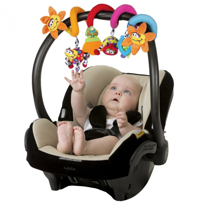 Spirala cu jucarii, Playgro, Multifunctionale pentru carucior, scoica auto si patut, Cu jucarie de dentitie, Amazing Garden Twirly Whirly, 33 cm [7]
