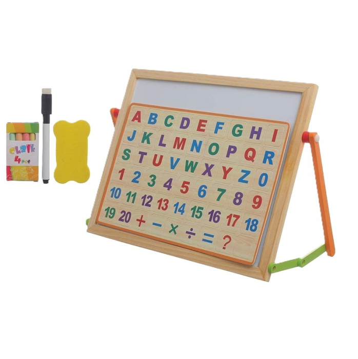 Tabla magnetica cu 2 fete, numere si litere, marker , creta si burete. [1]
