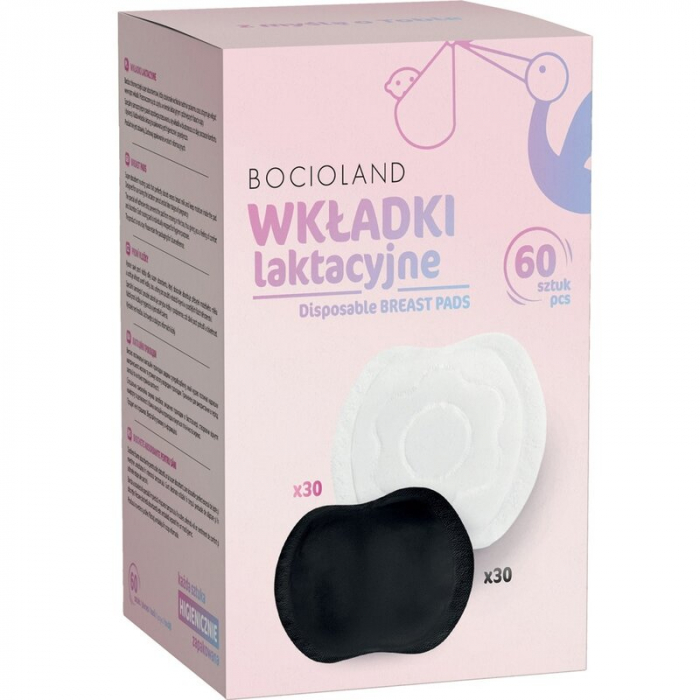 Tampoane pentru san, Bocioland, Set 30 bucati albe + 30 bucati negre, Ambalate individual, Cu banda adeziva pentru o fixare usoara, Alb/Negru [1]