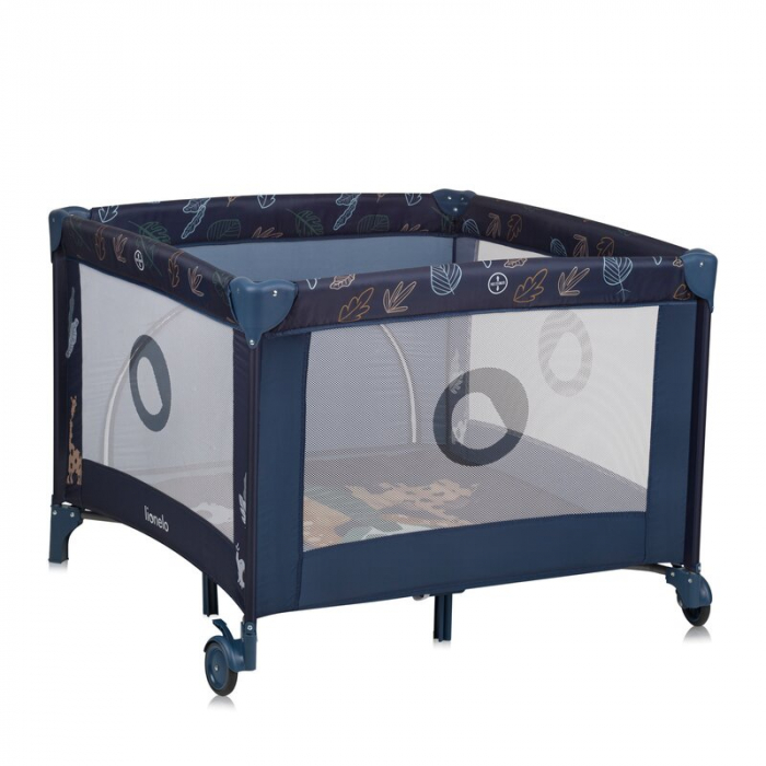 Tarc de joaca copii, Lionelo, Bonnie, Pana la 15 kg, 100 x 100 cm, Pliere compacta, Include geanta de transport, Din plasa, Cu intrare laterala cu fermoar, Cu roti, Cu salteluta din spuma, Conform cu  [7]