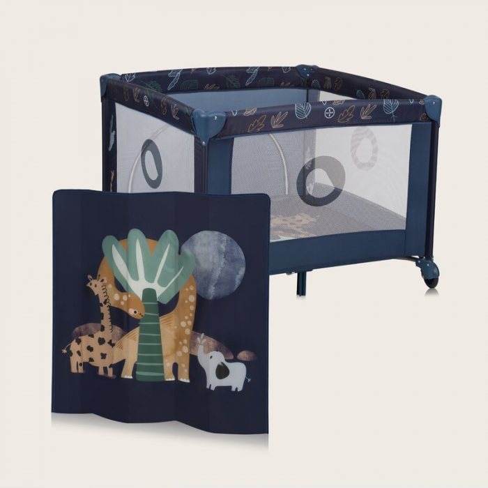 Tarc de joaca copii, Lionelo, Bonnie, Pana la 15 kg, 100 x 100 cm, Pliere compacta, Include geanta de transport, Din plasa, Cu intrare laterala cu fermoar, Cu roti, Cu salteluta din spuma, Conform cu  [17]