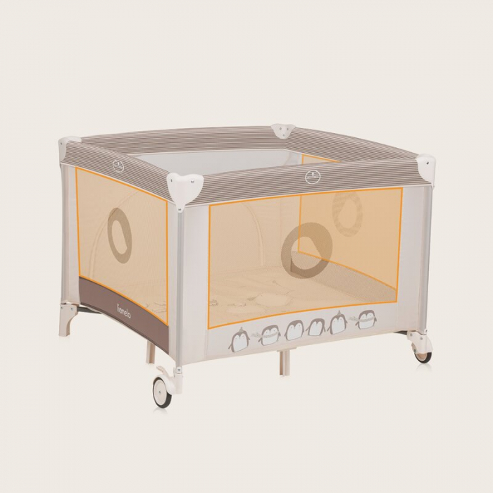 Tarc de joaca copii, Lionelo, Bonnie, Pana la 15 kg, 100 x 100 cm, Pliere compacta, Include geanta de transport, Din plasa, Cu intrare laterala cu fermoar, Cu roti, Cu salteluta din spuma, Conform cu  [18]