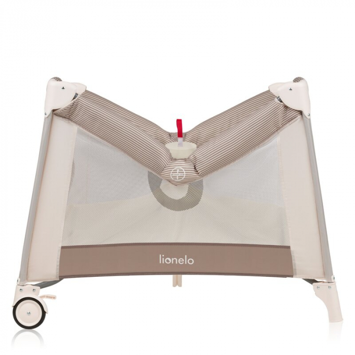 Tarc de joaca copii, Lionelo, Bonnie, Pana la 15 kg, 100 x 100 cm, Pliere compacta, Include geanta de transport, Din plasa, Cu intrare laterala cu fermoar, Cu roti, Cu salteluta din spuma, Conform cu  [3]