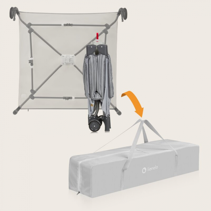 Tarc de joaca copii, Lionelo, Bonnie, Pana la 15 kg, 100 x 100 cm, Pliere compacta, Include geanta de transport, Din plasa, Cu intrare laterala cu fermoar, Cu roti, Cu salteluta din spuma, Conform cu  [20]