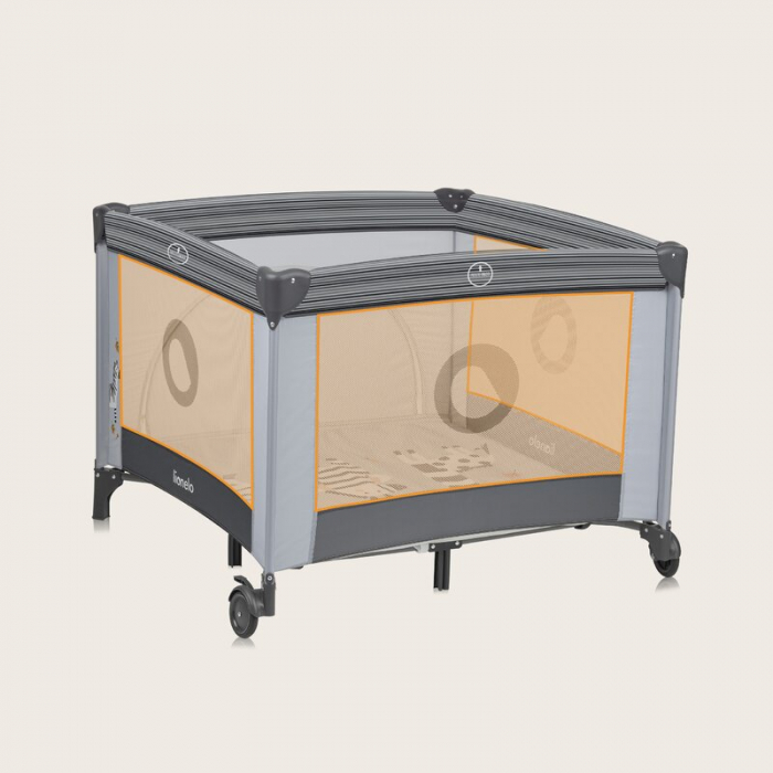 Tarc de joaca copii, Lionelo, Bonnie, Pana la 15 kg, 100 x 100 cm, Pliere compacta, Include geanta de transport, Din plasa, Cu intrare laterala cu fermoar, Cu roti, Cu salteluta din spuma, Conform cu  [18]