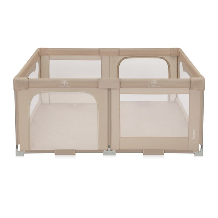 Tarc de joaca copii, Lionelo, Florence Easy Fold, 150 x 180 x 75 cm, Pliere, depliere automata, Include geanta de transport, Din plasa, Cu doua intrari laterale, 0-48 luni, Conform cu EN12227, Bej [6]