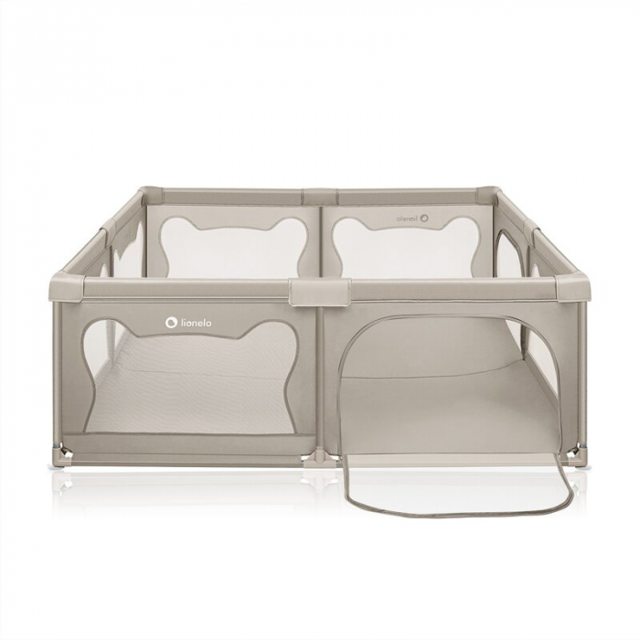 Tarc de joaca copii, Lionelo, Willow XL,180 x 200 cm, Pliere compacta, Include geanta de transport, Din plasa, Cu doua intrari laterale si fermoar, Cu ventuze pentru stabilitate, Conform cu EN 12227:2 [5]