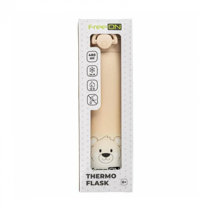 Termos lichide, FreeON, Din otel inoxidabil, Cu mentinere de temperatura de pana la 12 ore, 480 ml, Beige [4]