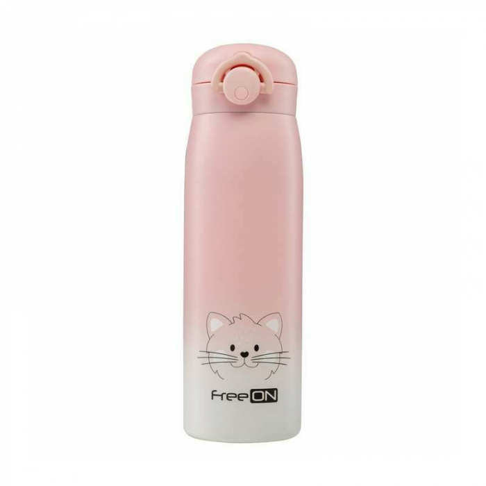 Termos lichide, FreeON, Din otel inoxidabil, Cu mentinere de temperatura de pana la 12 ore, 480 ml, Pink [1]