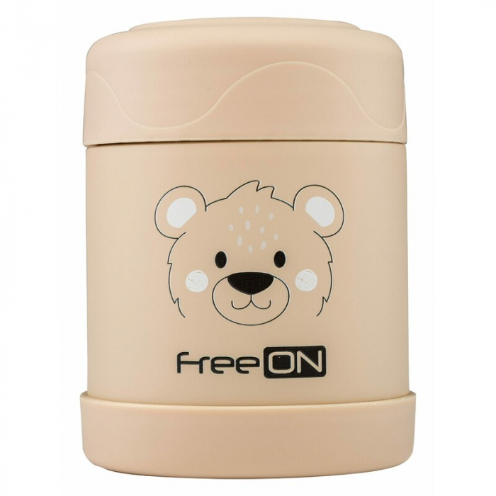 Termos pentru alimente solide, Din otel inoxidabil, Mentine cald pana la 12 ore si rece pana la 24 ore, Conform cu standardul european de securitate EN12546, FreeON, Beige Bear [2]