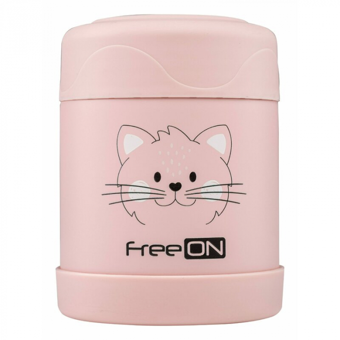 Termos pentru alimente solide, Din otel inoxidabil, Mentine cald pana la 12 ore si rece pana la 24 ore, Conform cu standardul european de securitate EN12546, FreeON, Pink Kitty [2]
