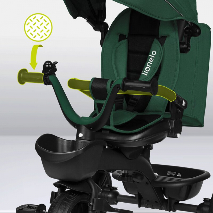Tricicleta copii, Lionelo, Kori, Cu suport de picioare, Control al directiei, Scaun reversibil, Rotire 360 grade, Pliabila, Conform cu standardul european de securitate EN71, Verde [23]