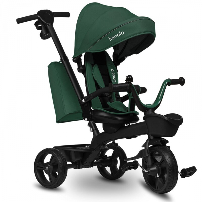 Tricicleta copii, Lionelo, Kori, Cu suport de picioare, Control al directiei, Scaun reversibil, Rotire 360 grade, Pliabila, Conform cu standardul european de securitate EN71, Verde [4]