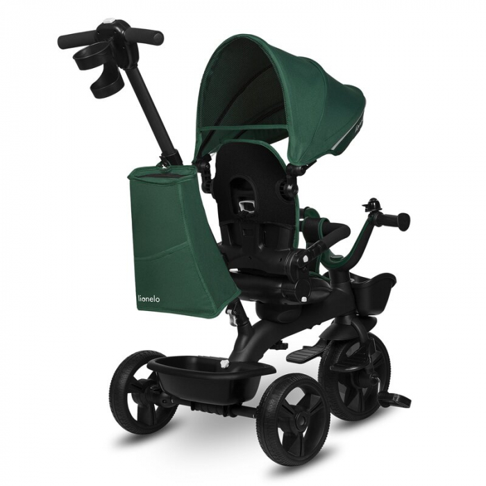 Tricicleta copii, Lionelo, Kori, Cu suport de picioare, Control al directiei, Scaun reversibil, Rotire 360 grade, Pliabila, Conform cu standardul european de securitate EN71, Verde [11]
