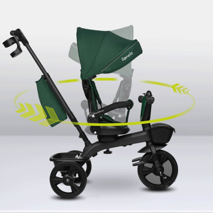 Tricicleta copii, Lionelo, Kori, Cu suport de picioare, Control al directiei, Scaun reversibil, Rotire 360 grade, Pliabila, Conform cu standardul european de securitate EN71, Verde [22]