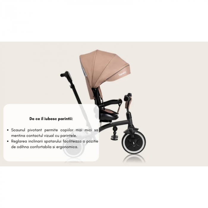 Tricicleta copii, Lionelo, Tris Plus, Ultrapliabila, Multifunctionala, Pana la 25 kg, Inclinare spatar in fata si in spate, Suport picioare, Control al directiei, Scaun reversibil, Rotire 360 grade, C [27]