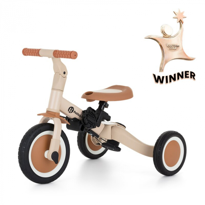 Tricicleta, Petite&Mars, Turbo, 5 in 1, Multifunctionala, Vehicul de impins, Bicicleta cu/fara pedale, Cu maner de ghidaj, Detasabil, Roti din cauciuc, Pana la 25 kg, 1.5-5 ani, Bej [2]
