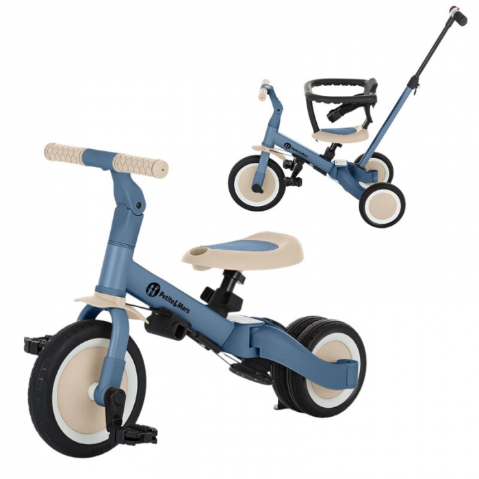 Tricicleta, Petite&Mars, Turbo, 5 in 1, Multifunctionala, Vehicul de impins, Bicicleta cu/fara pedale, Cu maner de ghidaj, Detasabil, Roti din cauciuc, Pana la 25 kg, 1.5-5 ani, Ocean Blue [1]