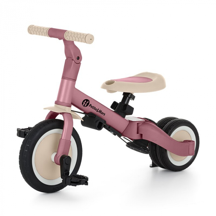 Tricicleta, Petite&Mars, Turbo, 5 in 1, Multifunctionala, Vehicul de impins, Bicicleta cu/fara pedale, Cu maner de ghidaj, Detasabil, Roti din cauciuc, Pana la 25 kg, 1.5-5 ani, Dusty Rose [12]