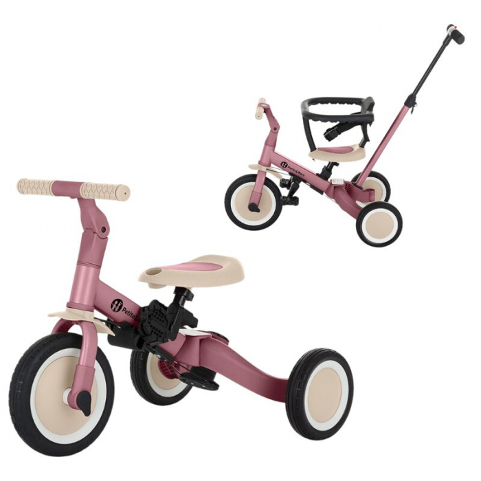 Tricicleta, Petite&Mars, Turbo, 5 in 1, Multifunctionala, Vehicul de impins, Bicicleta cu/fara pedale, Cu maner de ghidaj, Detasabil, Roti din cauciuc, Pana la 25 kg, 1.5-5 ani, Dusty Rose [1]