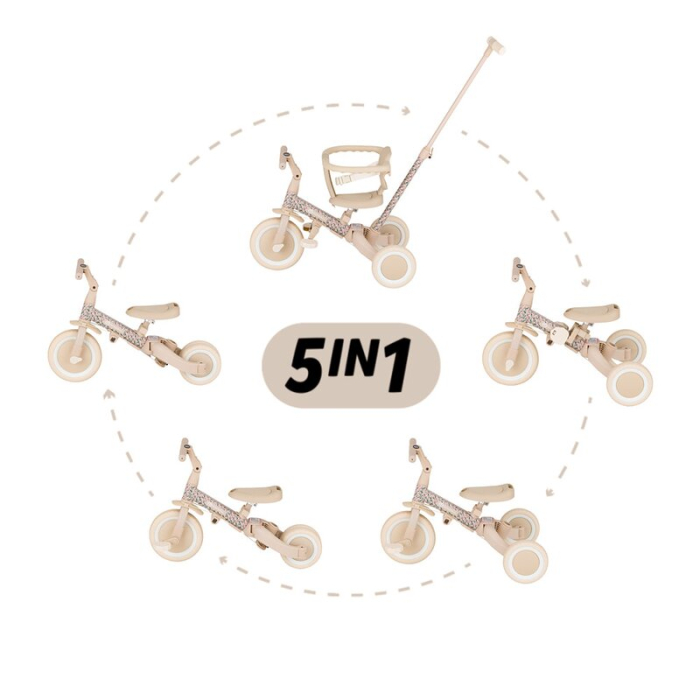 Tricicleta, Petite&Mars, Turbo, Editie limitata, 5 in 1, Multifunctionala, Vehicul de impins, Bicicleta cu/fara pedale, Cu maner de ghidaj, Detasabil, Roti din cauciuc, Pana la 25 kg, 1.5-5 ani, Pink  [3]