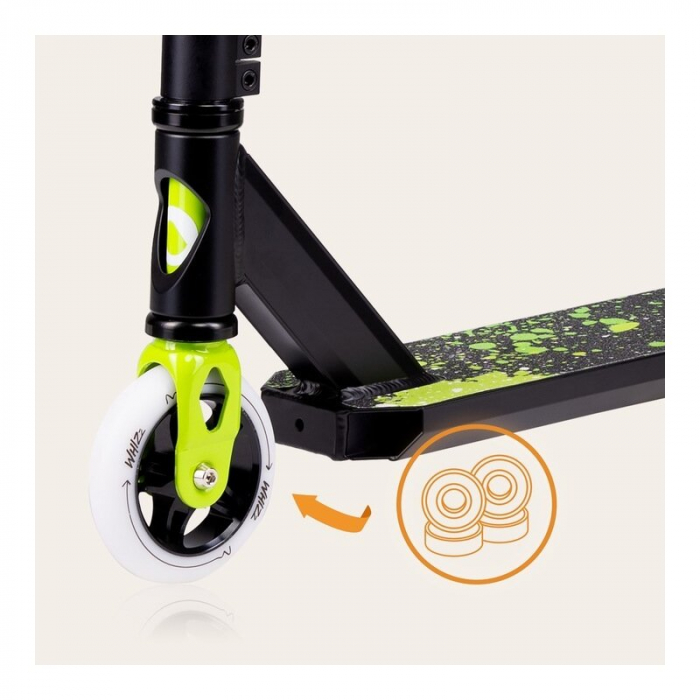 Trotineta, Lionelo, Whizz, Pentru Acrobatii, Rulmenti ABEC-9, Sistemul de compresie IHC 9, 20 - 100 kg, Conform cu standardul european de securitate EN14619, Verde/Negru [12]