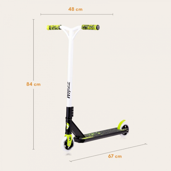 Trotineta, Lionelo, Whizz, Pentru Acrobatii, Rulmenti ABEC-9, Sistemul de compresie IHC 9, 20 - 100 kg, Conform cu standardul european de securitate EN14619, Verde/Negru [15]
