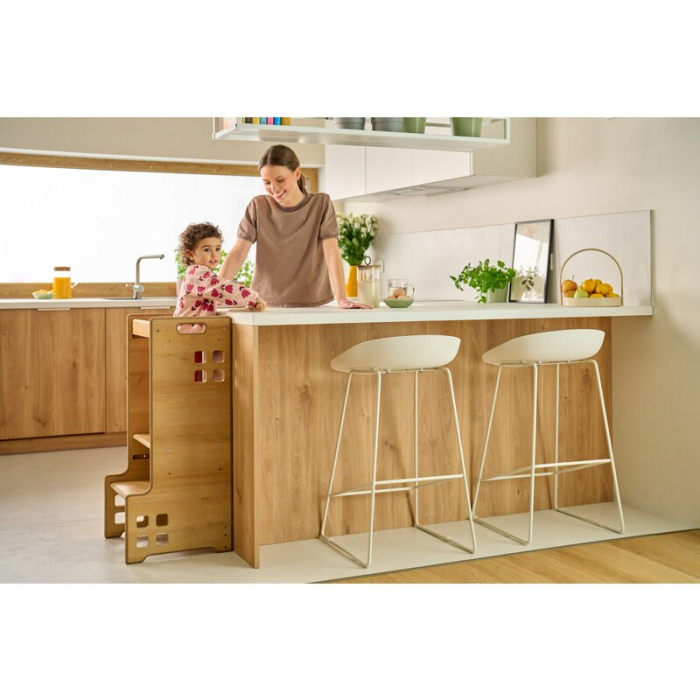 Turn de invatare Montessori, Lionelo, Cass, Functie de raft pentru carti, Pana la 30 kg, 12 luni - 6 ani, Din MDF si furnir, 3 trepte de inaltime, Natur [8]