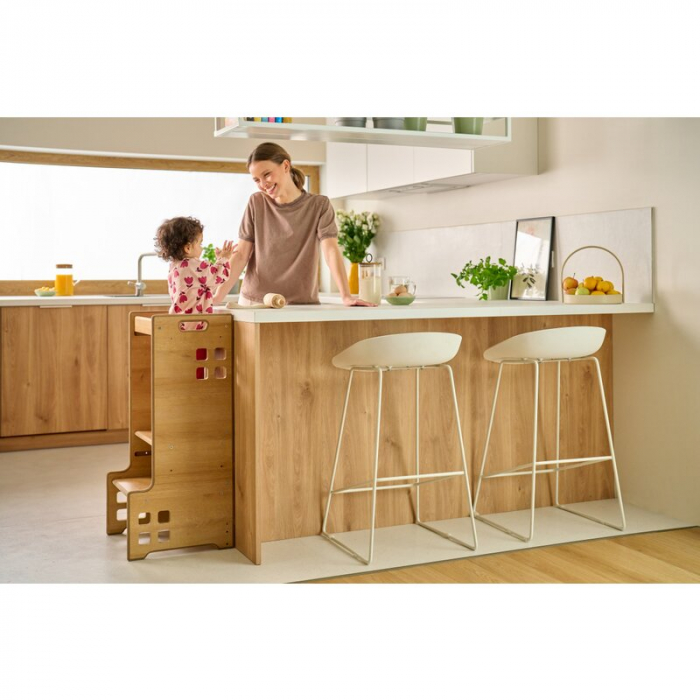 Turn de invatare Montessori, Lionelo, Cass, Functie de raft pentru carti, Pana la 30 kg, 12 luni - 6 ani, Din MDF si furnir, 3 trepte de inaltime, Natur [9]