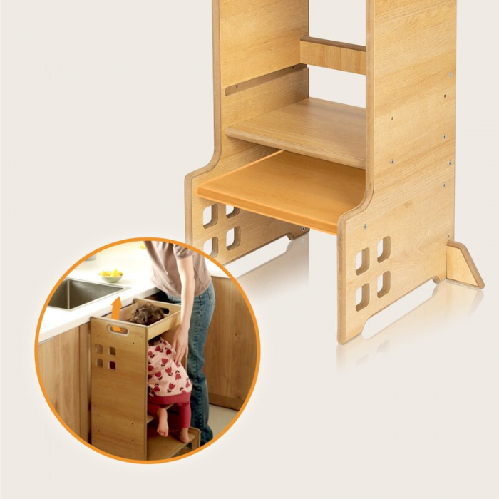 Turn de invatare Montessori, Lionelo, Cass, Functie de raft pentru carti, Pana la 30 kg, 12 luni - 6 ani, Din MDF si furnir, 3 trepte de inaltime, Natur [15]