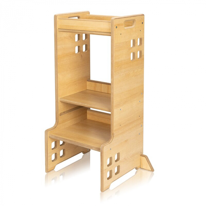 Turn de invatare Montessori, Lionelo, Cass, Functie de raft pentru carti, Pana la 30 kg, 12 luni - 6 ani, Din MDF si furnir, 3 trepte de inaltime, Natur [5]