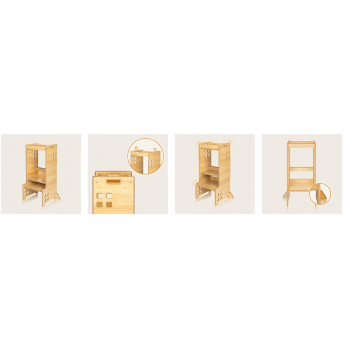 Turn de invatare Montessori, Lionelo, Cass, Functie de raft pentru carti, Pana la 30 kg, 12 luni - 6 ani, Din MDF si furnir, 3 trepte de inaltime, Natur [12]