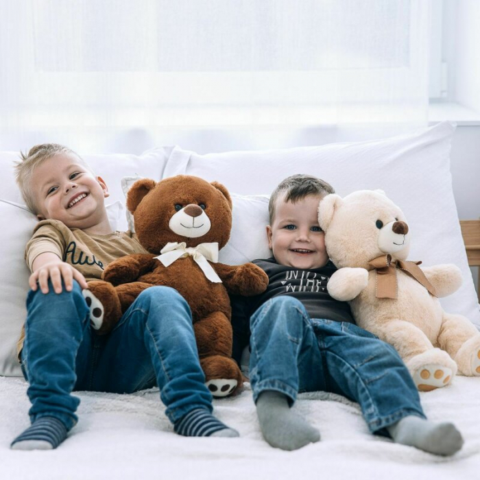 Ursulet de plus, Free2Play, Cosy, Moale, Cu fundita eleganta in jurul gatului, 45 cm, 0 luni+, Beige [5]