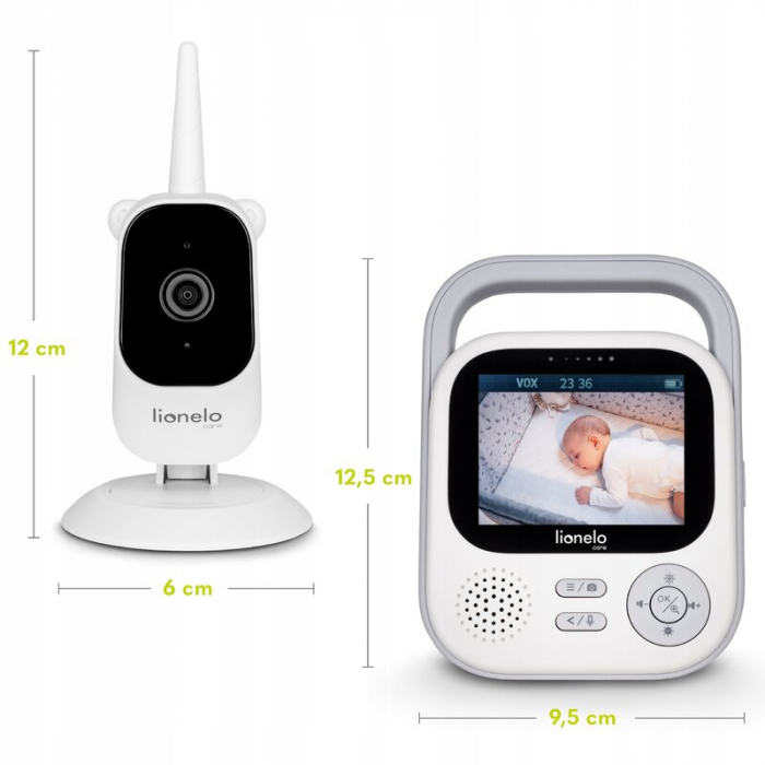 Video monitor, Lionelo, Babyline 3.2, Full HD, Comunicare bidirectionala, 2.8 inch, Cu sunete si mod de noapte, Cu 5 niveluri de detectare a sunetului, Alb [36]